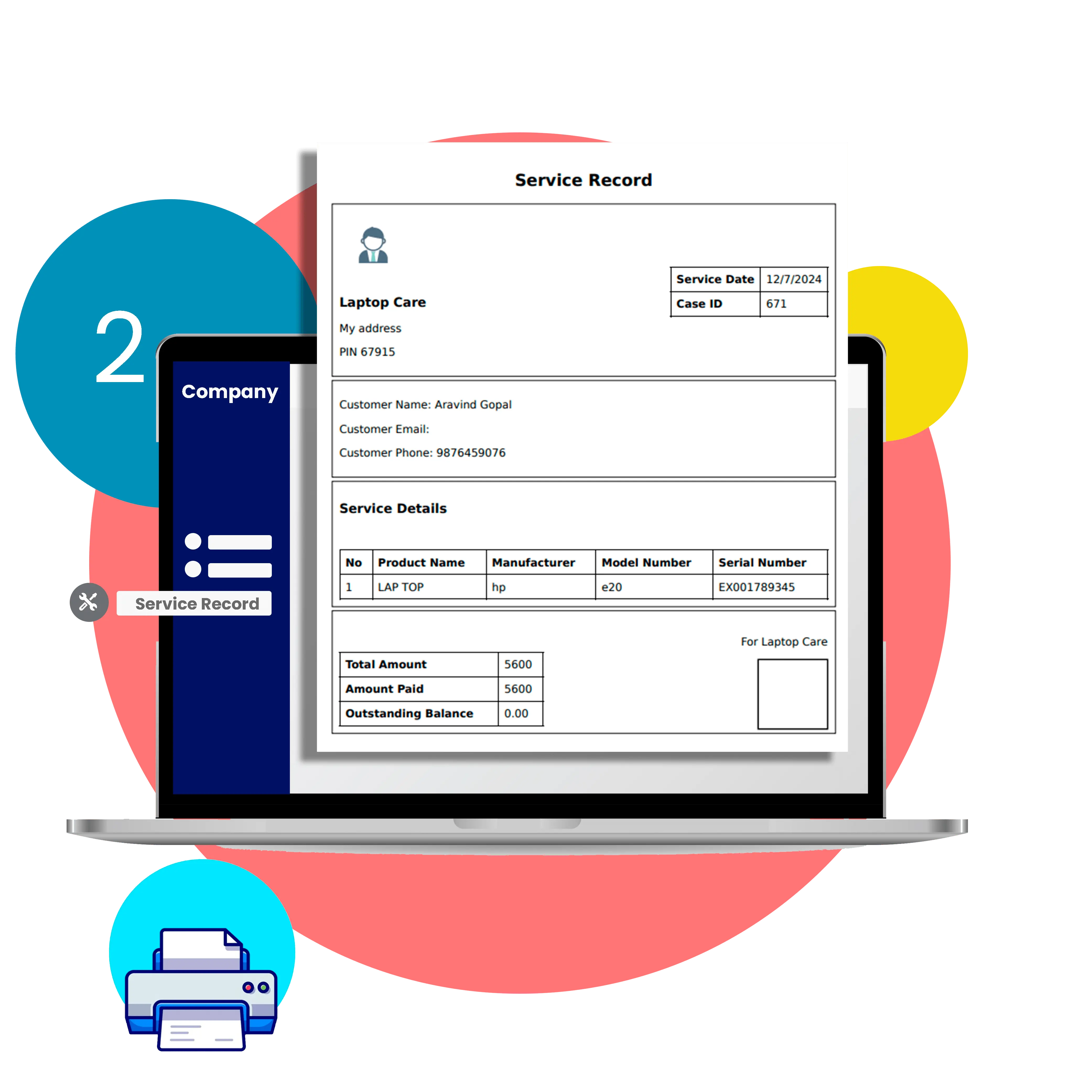 Jet Pack dashboard showing how a service record can be generated using Jet Pack, including job details, worker assignment, and inventory management.